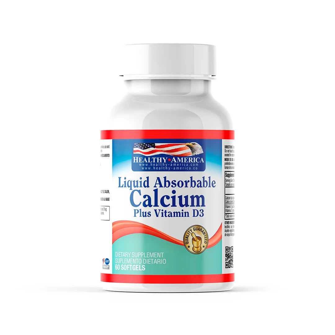 Liquid Absorbable Calcium 1200 mg Calcio Líquido Absorbible 60 Softgels Healthy America