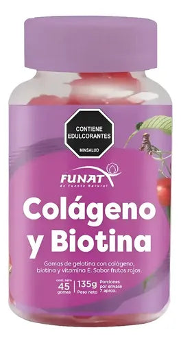 Colágeno y Biotina 45 Gomitas Funat – Complemento Nutricional para Piel, Cabello y Uñas