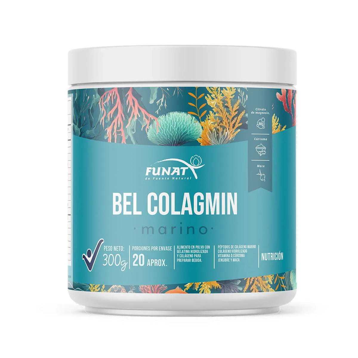 Bel Colagmin Marino 300 g Funat – 10.000 mg de Colágeno por Porción con Vitamina D y Minerales