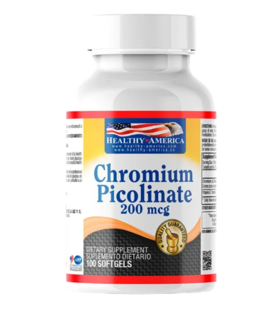 Chromium Picolinate 200 mcg Picolinato de Cromo 100 Softgels Healthy America
