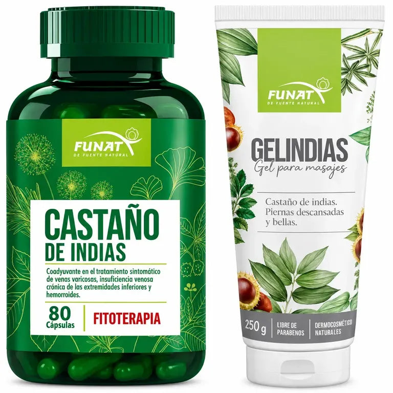 Combo Castaño de Indias Funat – 80 Cápsulas + Gelindias para Cuidado y Bienestar de las Piernas
